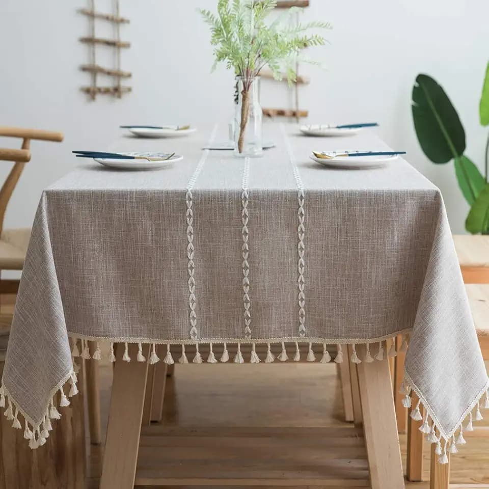 Pahajim Tablecloths Rectangular Cotton Linen Table Cloth Striped Waterproof Wrinkle Free Fabric Rustic Fall Table Cover for Kitchen,Dining,55''x87'', 6-8 Seats