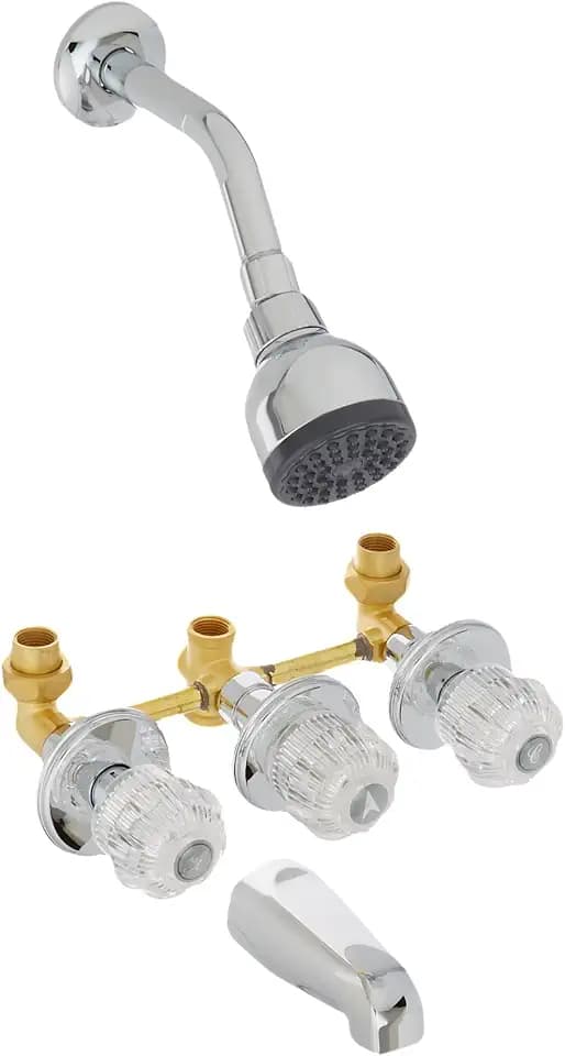 Homewerks 3-Handle Tub and Shower Faucet Set, Chrome, Acrylic Handles