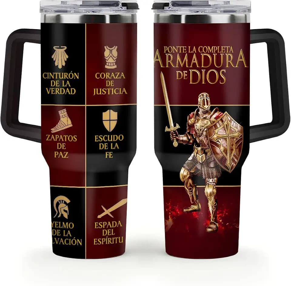 Jesuspirit Christian Gifts for Men, Women - Fathers Day, Pastor Appreciation Religious Gift For Men - Christian Coffee Mug - Armor Of God Stainless Steel Tumbler (Armor Of God (Spanish), 40OZ)
