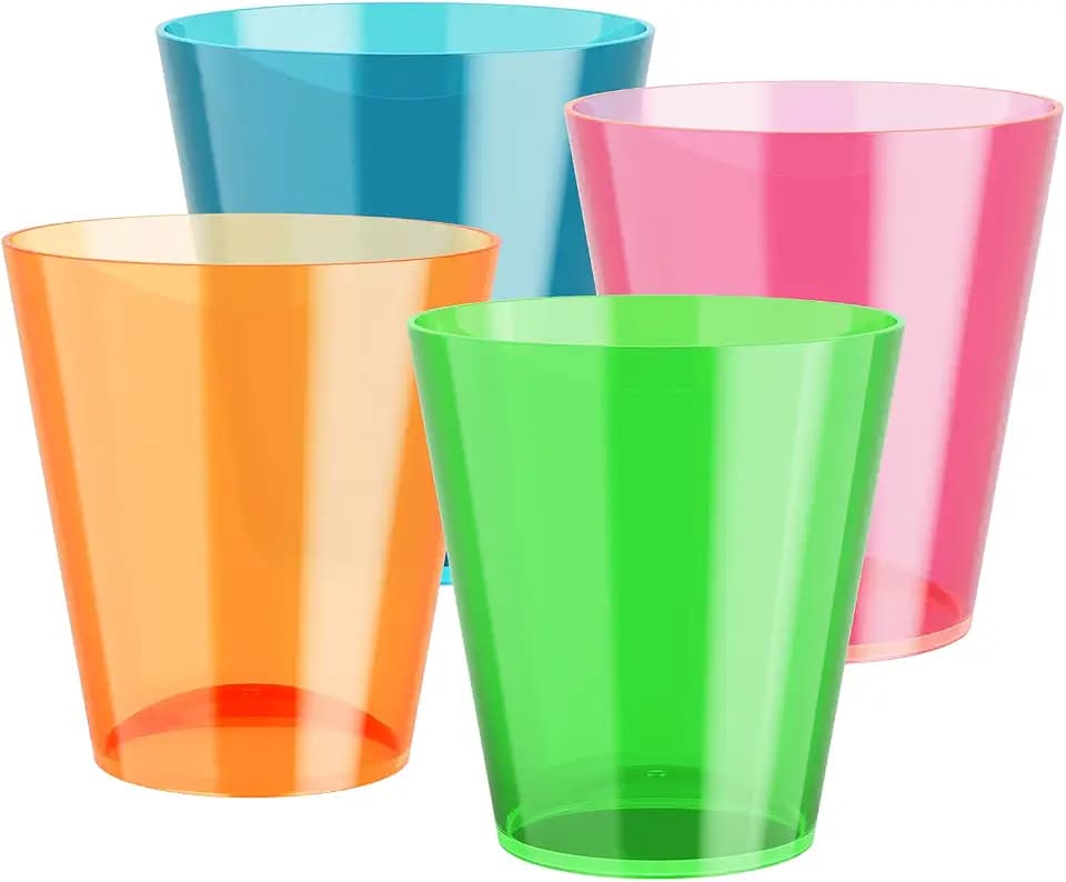 FOCUSLINE 200Pack 2 Oz Plastic Shot Glasses Set, Neon Party Mini Glasses