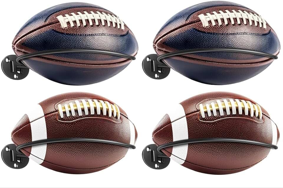 Kevenal 4 Packs Football Wall Décor, Wall Mount Football Holder Football Display Stand, Football Room Decor for Boys Man Cave (Durable Black)