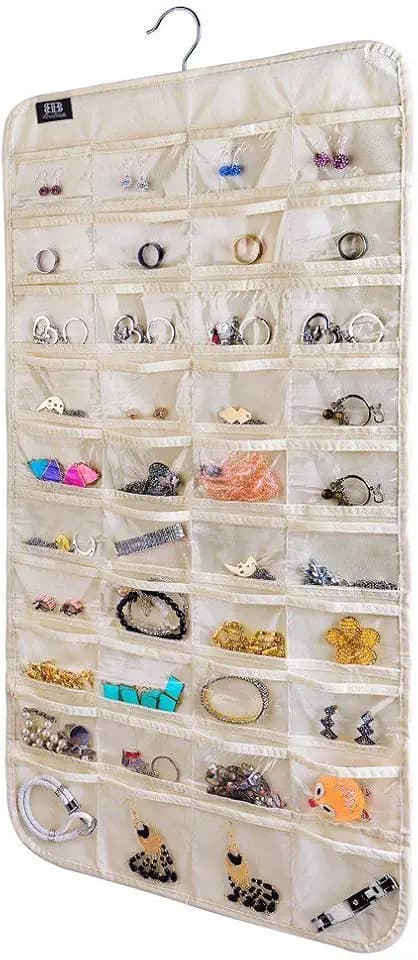 BB Brotrade Hanging Jewelry Organizer,Accessories Organizer,80 Pocket Organizer for Holding Jewelries(Beige)