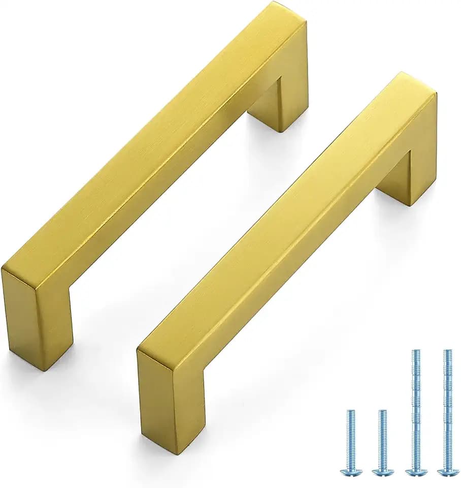 JOY DECOR Gold Cabinet Handles Square Cabinet Pulls, 3-3/4 Inch CC, 5 Pack