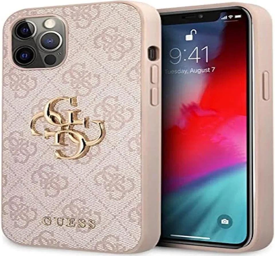 Guess GUHCP12M4GMGPI Hülle für iPhone 12/12 Pro 6,1" rosa 4G Big Metal Logo