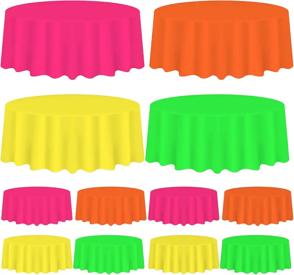 Whaline 16Pcs Neon Color Plastic Tablecloth 4 Fluorescent Colors Round Table Cover Waterproof Table Cloth for Party Decoration Supplies, 84 Inch