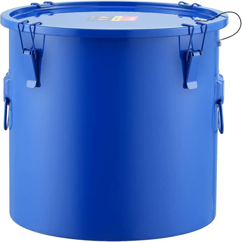 VEVOR Fryer Grease Bucket, 8 Gal Oil Disposal Caddy Carbon Steel Fryer Oil Bucket with Rust-Proof Coating, Oil Transport Container with Lid, Lock Clips, Filter Bag for Hot Cooking Oil Filtering, Blue