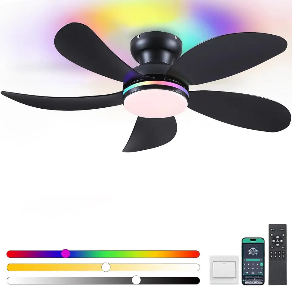 PHORUS 42" Black Modern Low Profile RGB Ceiling Fans with Lights and Remote