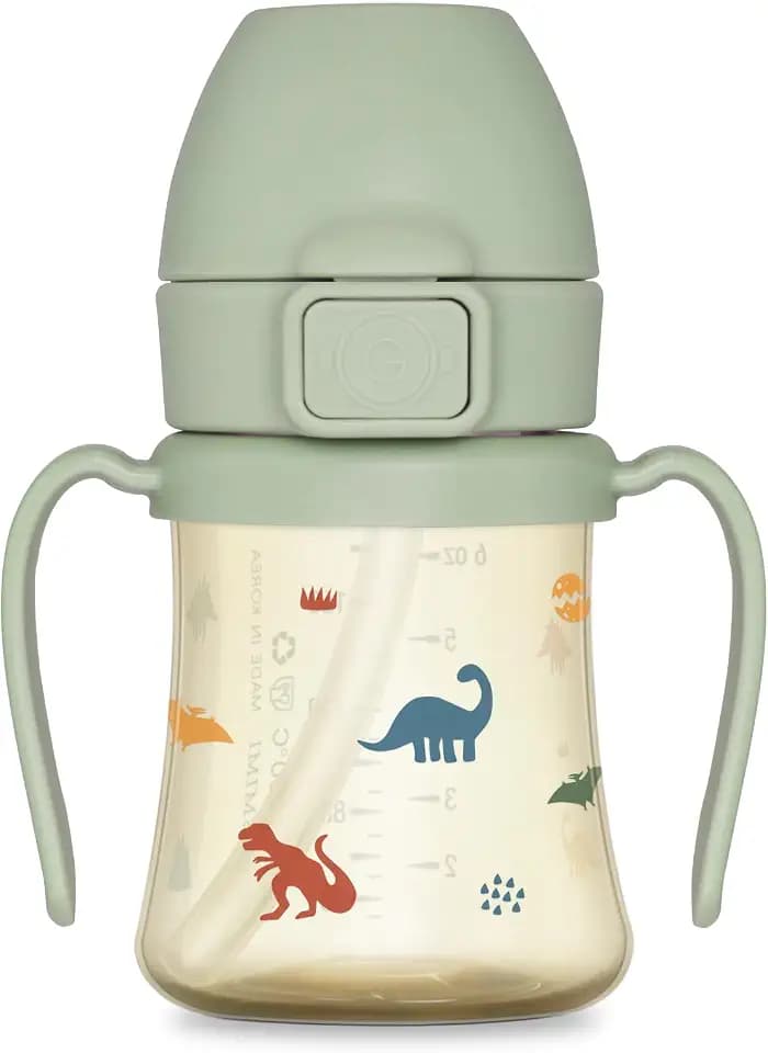 GROSMIMI Flip Top Spill Proof Sippy Cup, PPSU, BPA Free, 6 oz, Stage 2 Straw for Toddlers (Dinosaur)