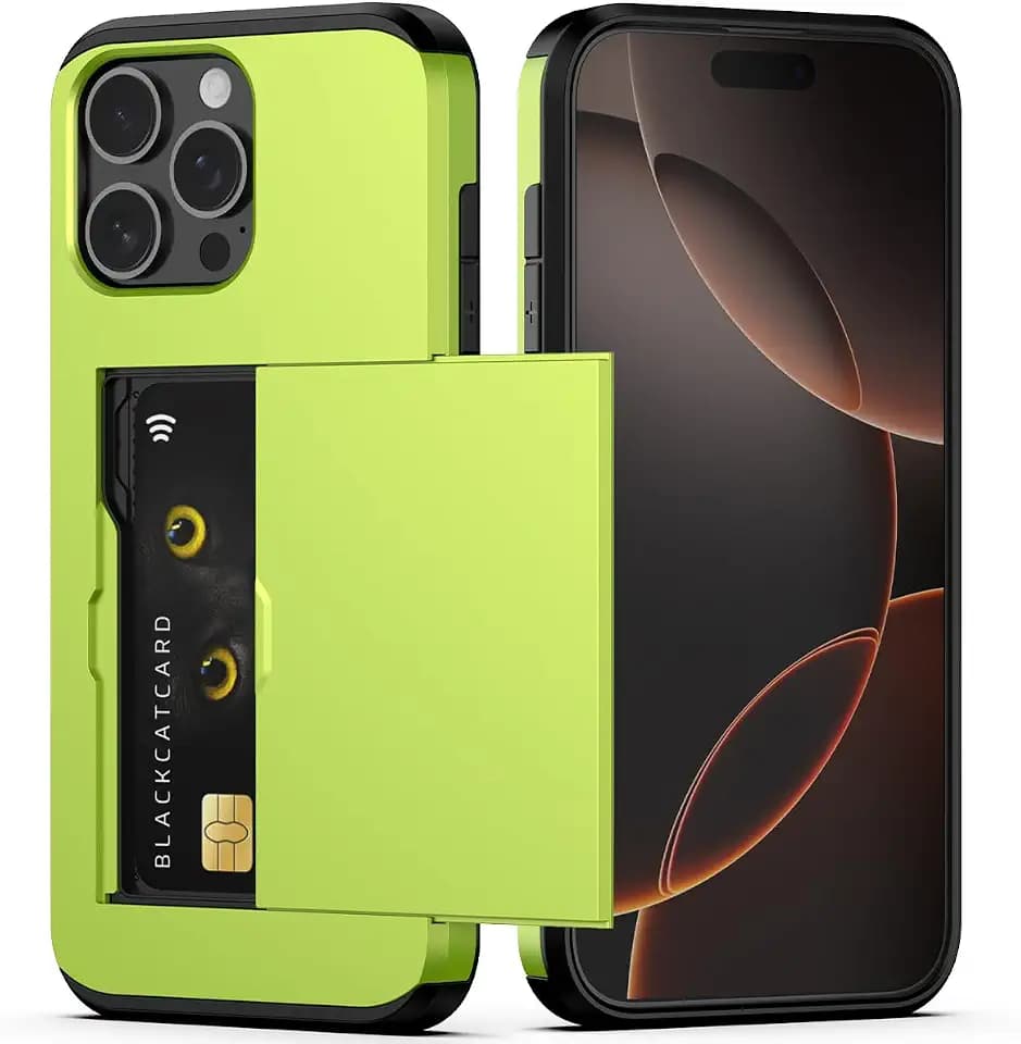 Nvollnoe for iPhone 16 Pro Max Case with Card Holder Fluorescent Green