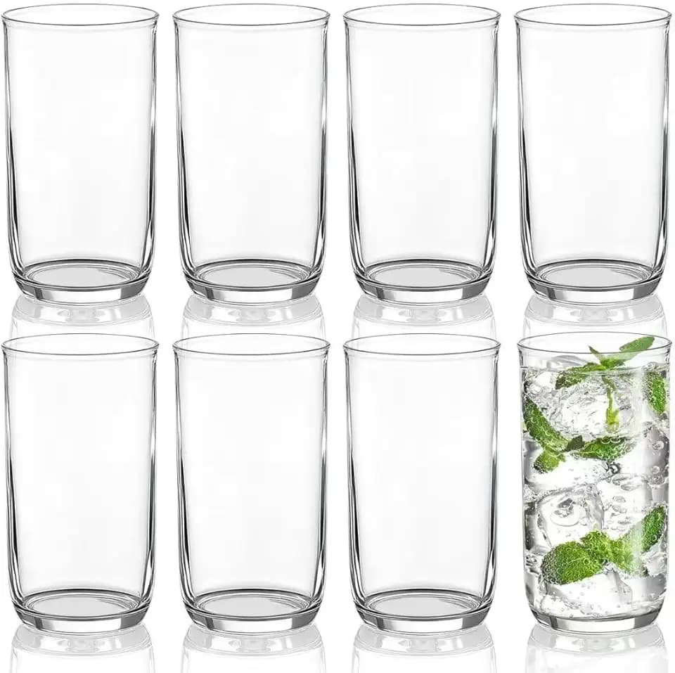Berglander Highball Glasses Set 8pc, 14 oz Tall PET Clear Plastic Drinking Collins Glasses, Reusable Water Glass Cups, Bar Glassware Tumbler for Beverage, Beer, Juice, Milk, Mojito, Cold Drink