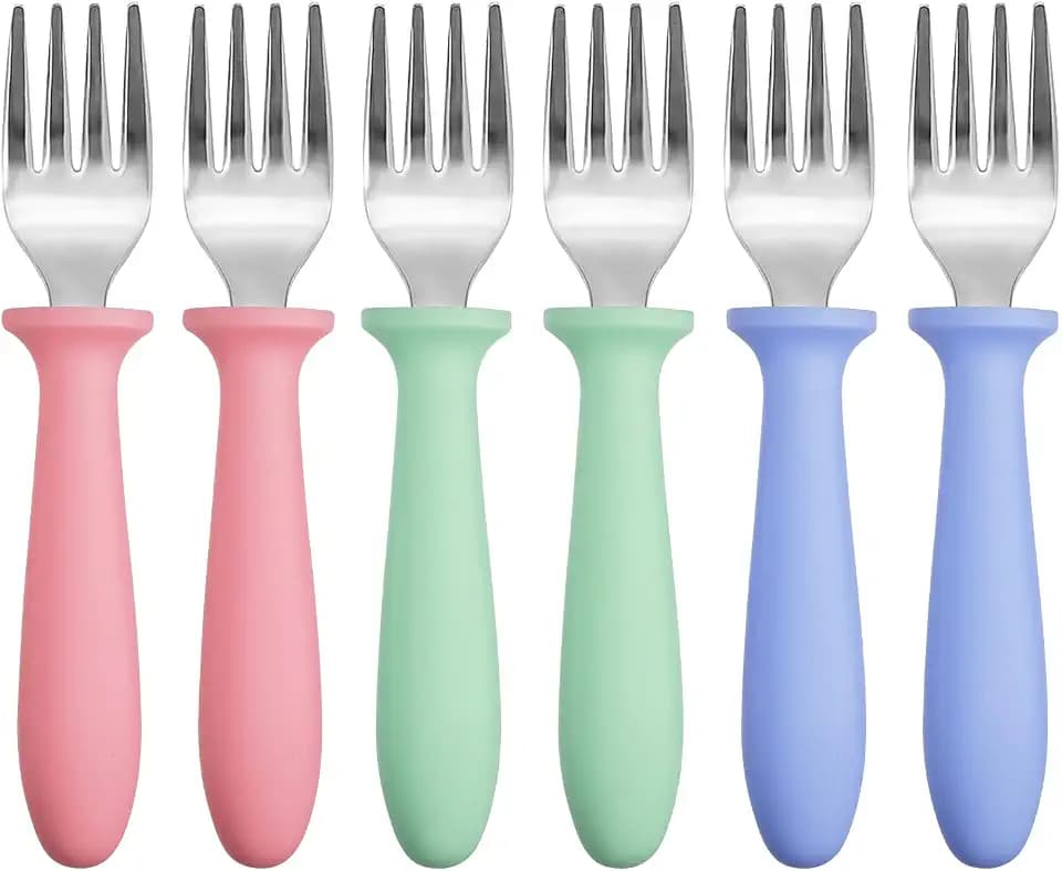 Pimoys 6-Pack Toddler Forks, 18/8 Stainless Steel with Plastic Handles