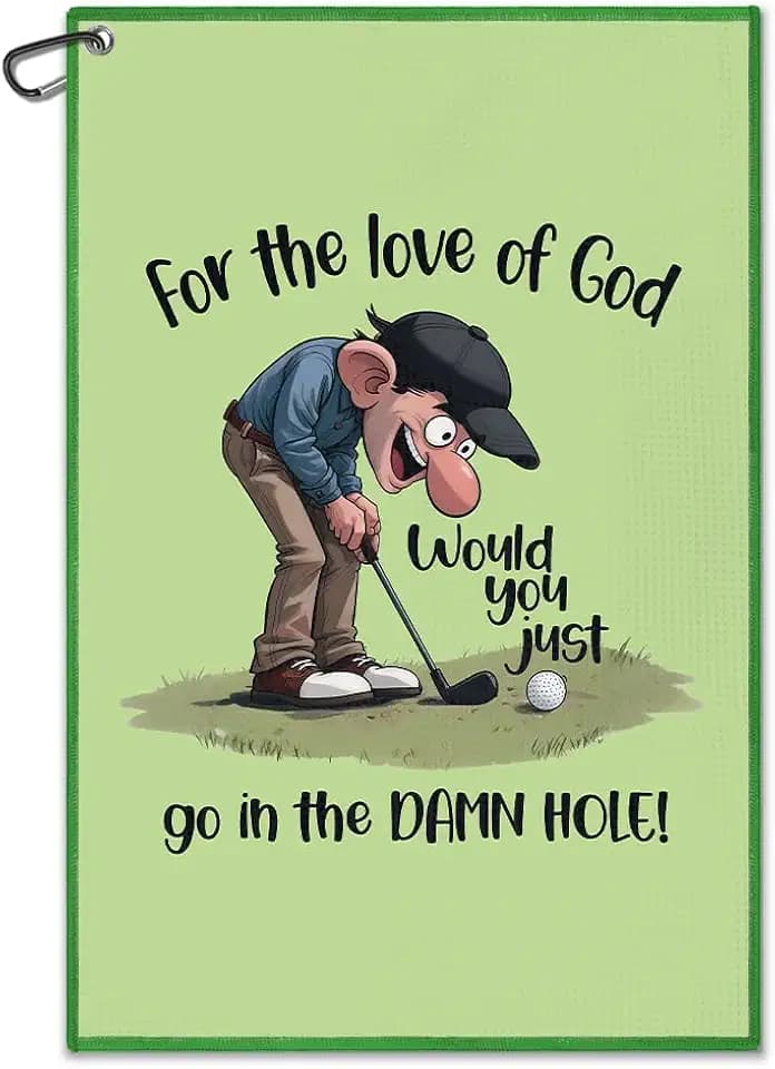 for The Love of God Green Golf Towel, Funny Golf Bag Towel with Clip for Men, Golfing Accessories for Men, Retirement Birthday Gifts for Golfer, Golfing Thank You Gifts for Dad Grandpa Uncle