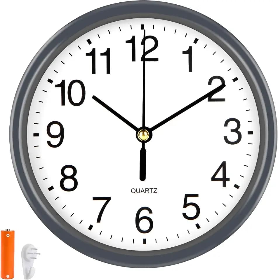 Silent Wall Clock Non Ticking, 6 Inch Wall Clocks Battery Operated, Small Analog Clock for Bedroom Home Office Kitchen Bathroom School, Easy to Read(Gray)