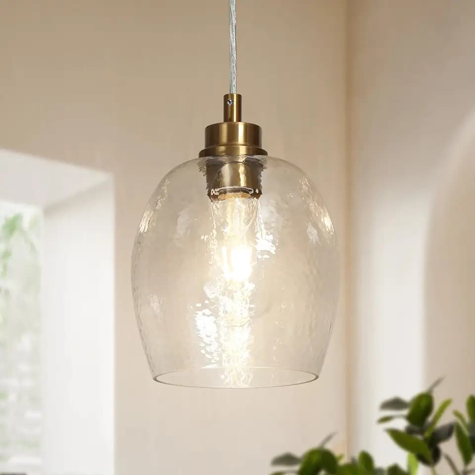 KSANA Pendant Lights Kitchen Island, Modern Gold Pendant Lighting with Textured Glass Adjustable Hanging Pendant Lights for Kitchen, Dining Room, Hallway, Entryway, Bathroom