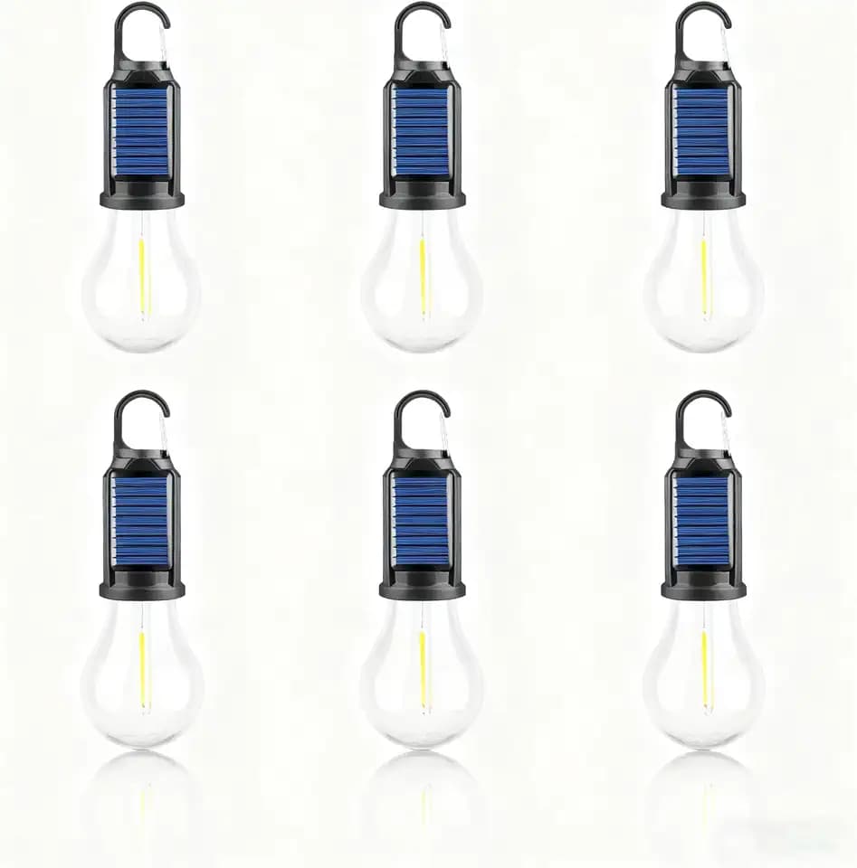 6-Pack Solar LED Camping Light, Rechargeable Outdoor Tent Lantern, Emergency Bulb Light with Clip Hook, Suitable for Camping, Hiking, and Barbecues