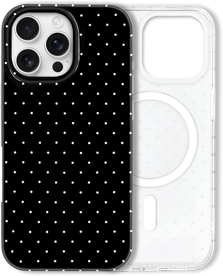 Hython for iPhone 16 Pro Case Cute Polka Dot Aesthetic Design Simple Cover 6.3", Thin Slim Anti-Scratch Soft TPU Bumper Shockproof Rubber Protective Phone Cases for Women Girls, Magnetic Black
