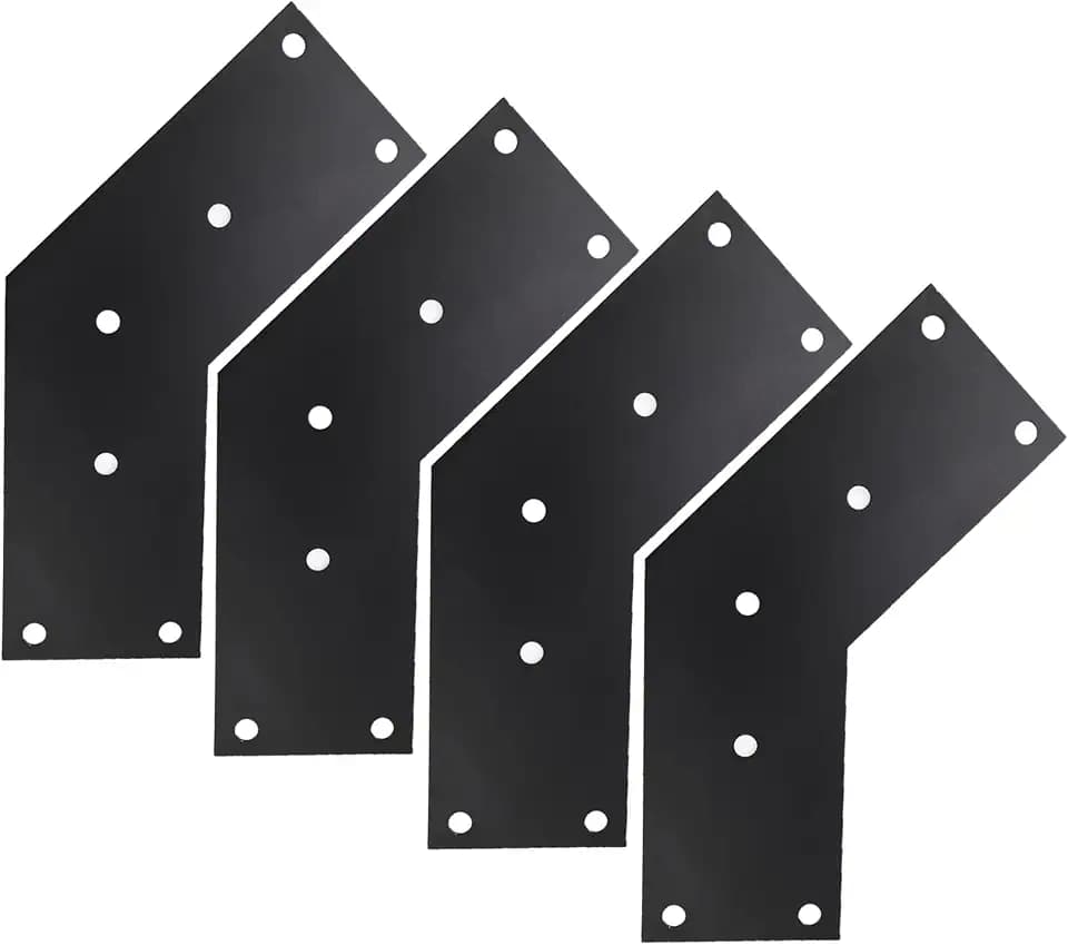 4 PCS 135 Degree Carbon Steel Flat Brackets, 9" x 4-1/5" L Shape 135 Angled Brackets Fixing Mending Plates Black Powder Coated Corner Brace for 6x6 Wood Lumber Timber Connectors