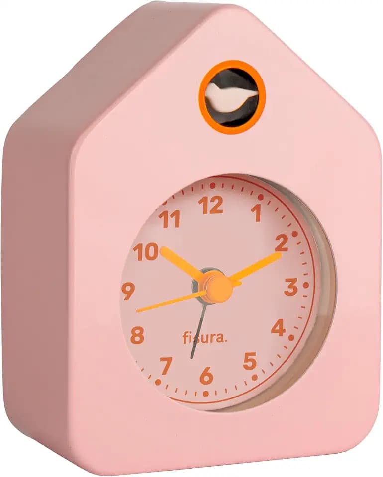 Fisura Mini-Häuschen Wecker Rosa - Analoger Wecker ohne Ticken, Originell. Maße: 9,7 cm x 7,3 cm x 4,5 cm. Betrieb: 1 AA-Batterie