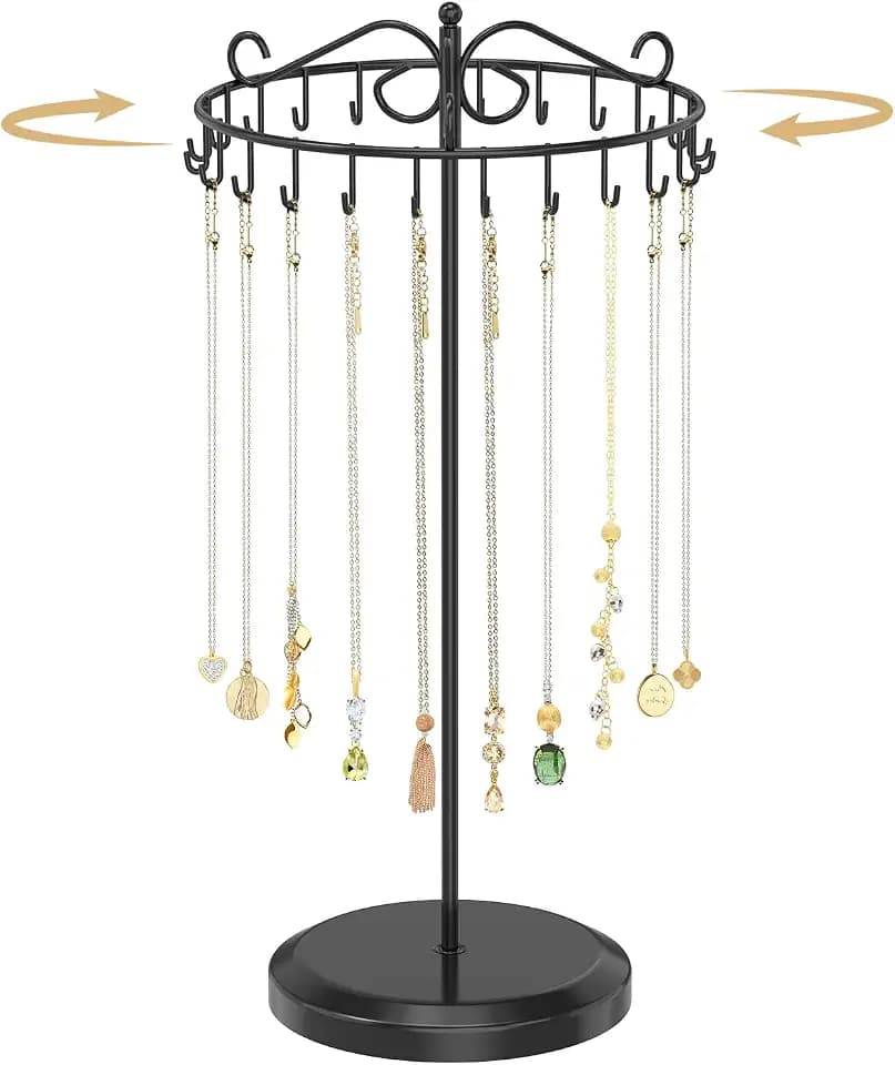 MODOWEY Rotating Necklace Holder Organizer Metal Display Stand Tree, Black