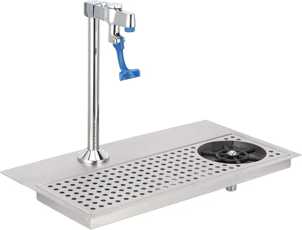 Pitcher Rinser, Commercial Stainless Steel G1/2 Cup Washer Multi Angle Nozzle Bar Glass Cleaning Rinser with Push Type Faucet, Cup Holder, Drain and Drip Tray for Hotel Cafe Restaurant