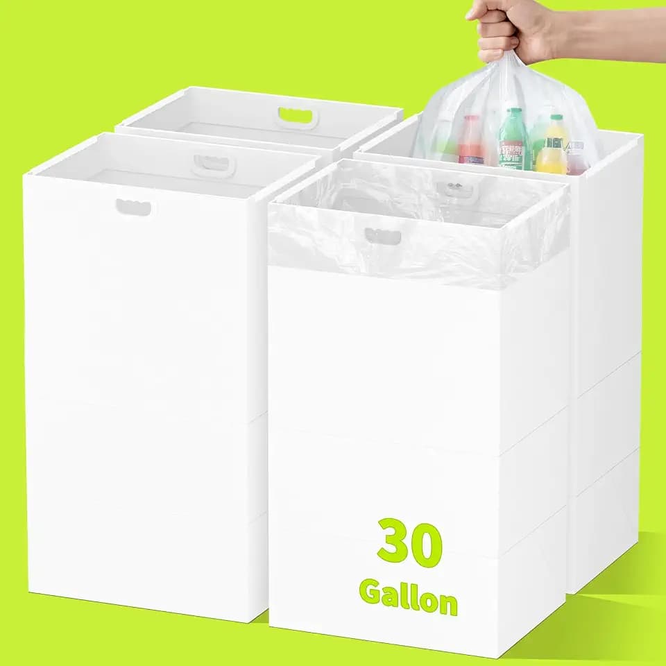 Kaiferty 30 Gallon Disposable Trash Cans for Parties, 4 Pack Extra Large Collapsible Pop Up Trash Can with Handles, Portable Cardboard Garbage Can & Recycling Bin for Party Kitchen Camping, White