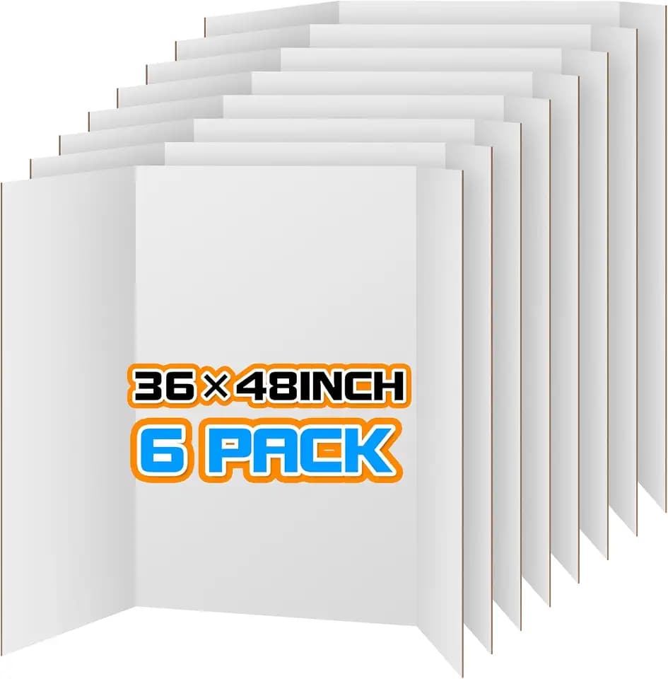 WinTS 6 Packs 36" x 48" Trifold Poster Board,White Display Cardboard