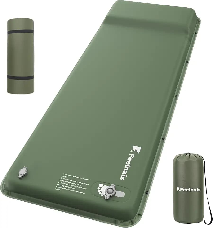 Self Inflating Sleeping Pad with Foot Pump - Green