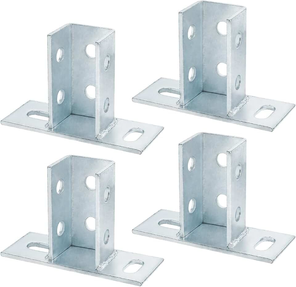 4 Pack Slotted U Bracket Base for 1-5/8" Metal Strut Channel, Heavy Duty Mounting Plate for Suspended Ceiling & Pipe Clamp Support