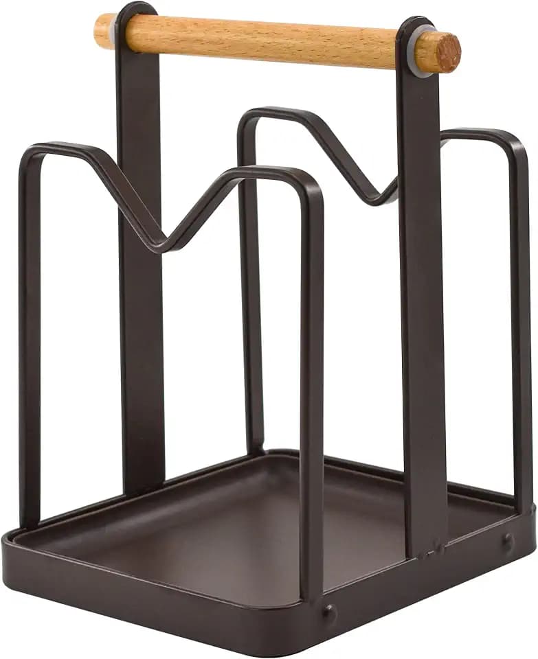 VANRA Cutting Board Organizer Metal Steel Pot Lid Holder Stand Kitchen Countertop Pot Pan Lid Rack, 2 Slots (Deep Brown)