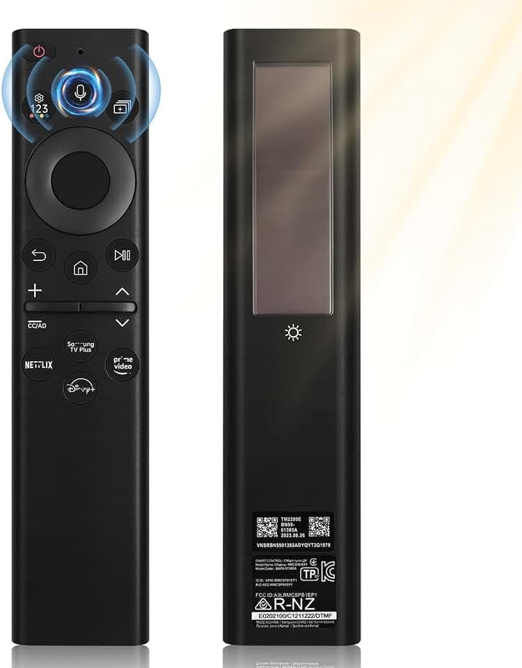 Fernbedienung für Samsung BN59-01385A Solar Sprachfernbedienung Kompatibel mit Samsung Frame Smart TVs, 2021-2024 Neo QLED Crystal 4k 8K UHD Smart TVs Serien, 4 Shortcut- Tasten, Schwarz