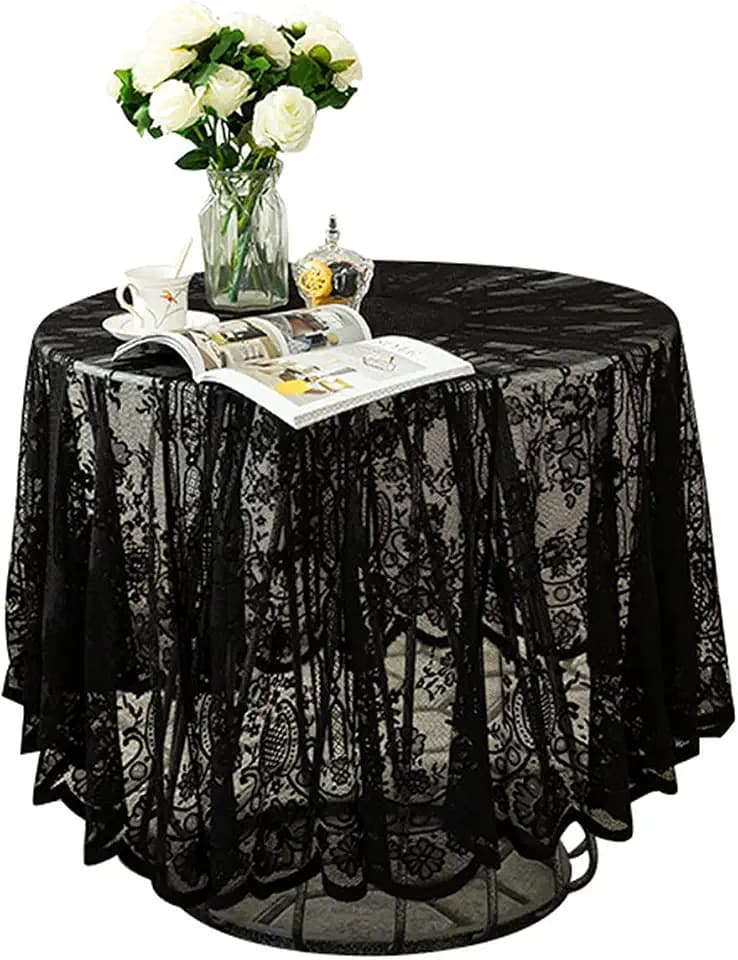 Black Lace Tablecloth Embroidered Elegant Floral Patterns Table Cloth Round Overlay Table Cover for Wedding Party Holiday Long Dinner Home Decor(Round-75, Black)