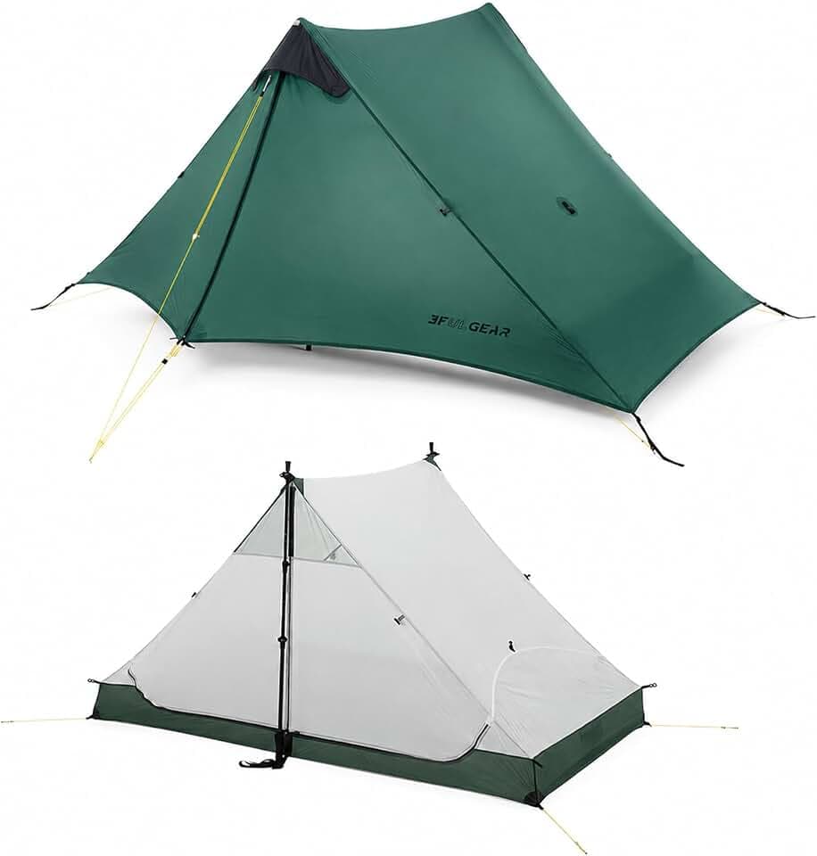 3FULGEAR Lanshan 2 Tent 2 Person Ultralight Camping Tent, 3/4 Season Professional 15D Silnylon Rodless Tent for Camping, Climbing, Hiking