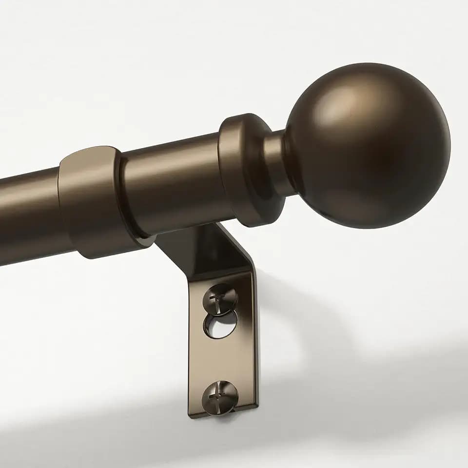Bronze Curtain Rod 36-91 Inch, 1 Inch Adjustable Heavy Duty Curtain Rods for Windows, Decorative Modern Window Treatment Rods, Telescopic Splicing Metal Drapery Pole, Easy Installation