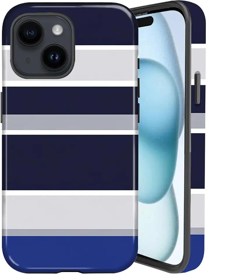 Football Phone Case for iPhone 13 6.1inch - with Minimalist Geometric Stripes Design in Dallas Colors - Hard Hybrid Shell and Shockproof Silicone 2in1 Cover