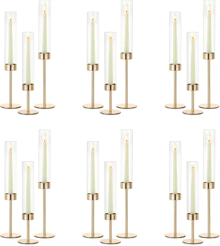 NUPTIO Candle Stick Holder for Wedding, 18 Pcs Tall Hurricane Candle Holder