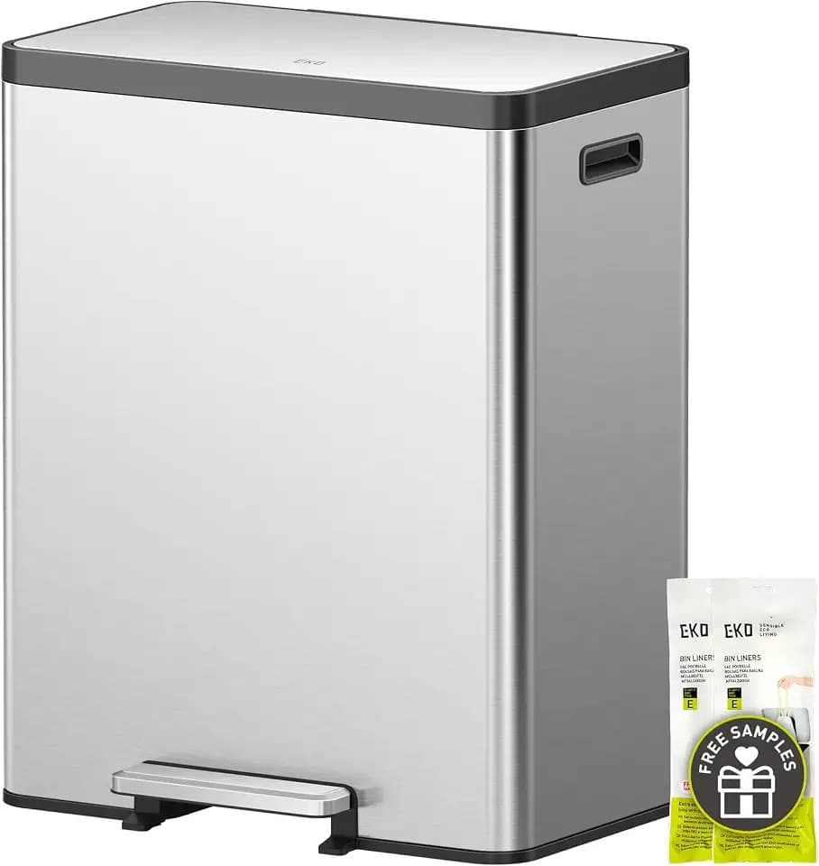 EKO EcoCasa II 36L+24L Dual Trash Can with Recycle Bin, Stainless Steel Garbage Can with Lid, Deodorizer Compartment, Odor-Proof and Fingerprint Resistant