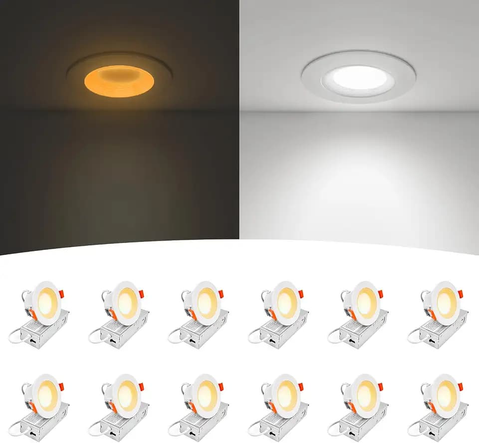 12-Pack 3 Inch Anti-Glare Recessed LED Lights with Night Light