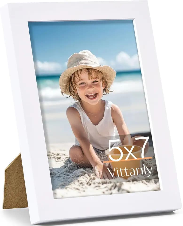 Vittanly 5x7 Picture Frame Made of Solid Wood for Wall or Tabletop, White