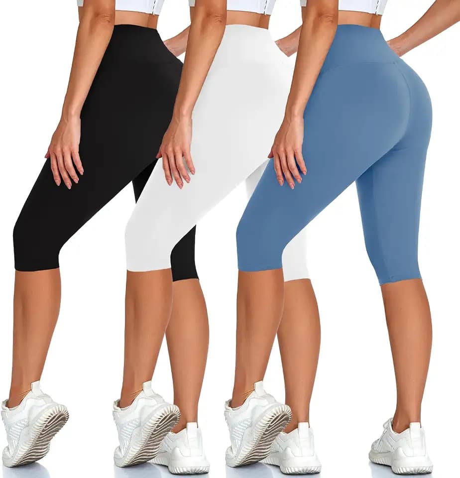 Hi Clasmix 3 Pack Leggings for Women–Knee Length Capri Tummy Control