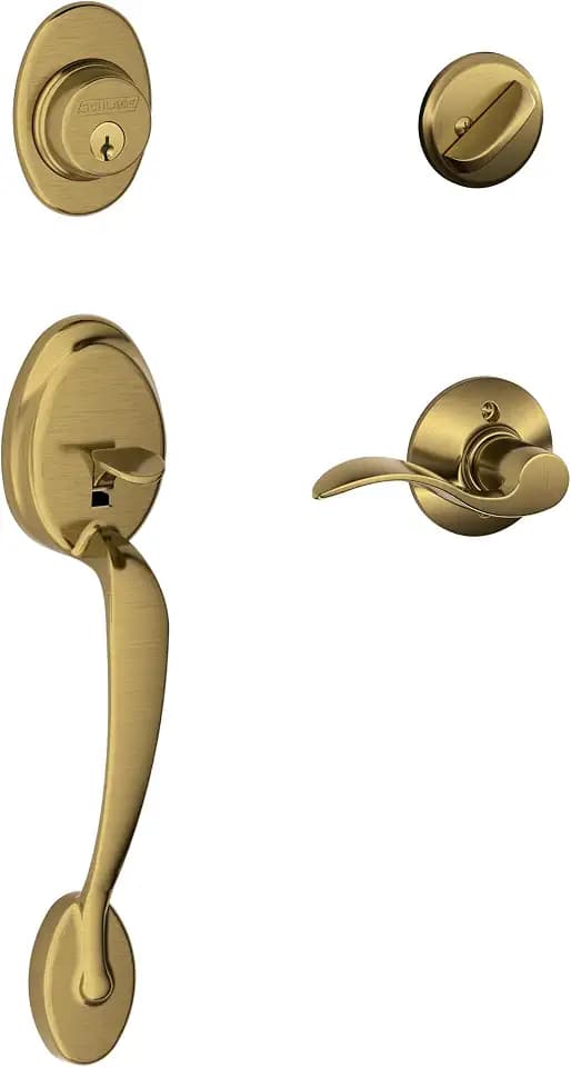 SCHLAGE Front Door Handleset, Right Hand Accent Lever, Antique Brass