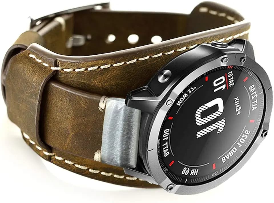Lederbänder Kompatibel mit Garmin Fenix 5 / Fenix 5 Plus / Fenix 6 / Fenix 6 Pro / Forerunner 935/945 / Approach S60 / Quatix 5 Smartwatch, 22 mm schnelles, echtes Leder-Manschettenband-Repetcement-Armband