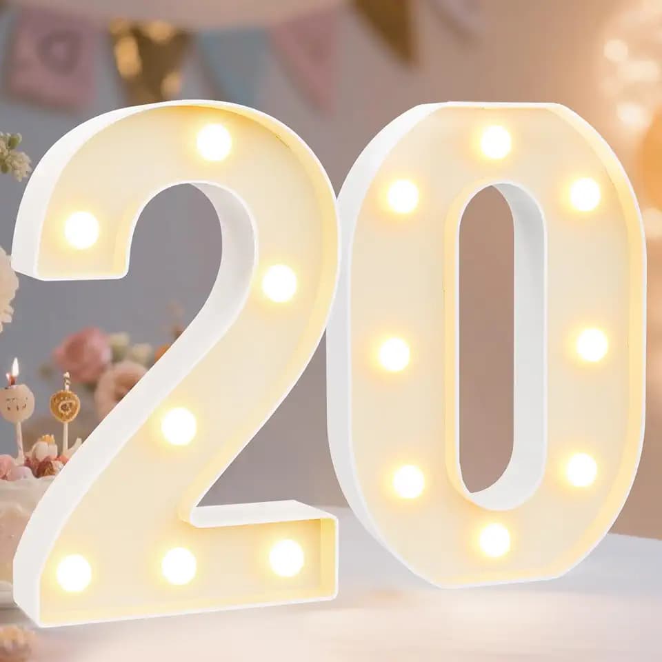 Pooqla 20th Birthday Decorations for Her Him, Light Up Number 20 for Party Table Decorations, 20th Birthday Gift for Women Men, Backdrop Wall Decor for 20th Wedding Anniversary Decoration