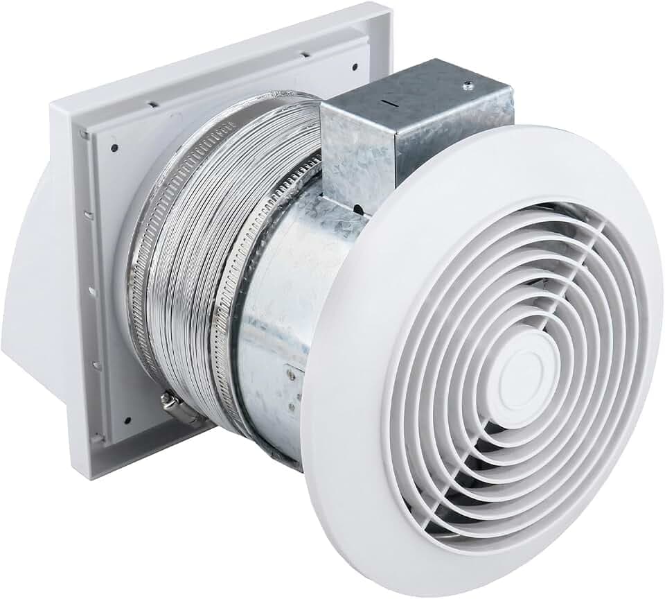 Quini 6-Inch 512M Through Wall Exhaust Fan, 80 CFM 4.0 Sones, Bathroom Wall Exhaust Fan, Kitchen Ventilation Fan, 6-inch Diameter Vent, Retractable Duct, One-Year Warranty