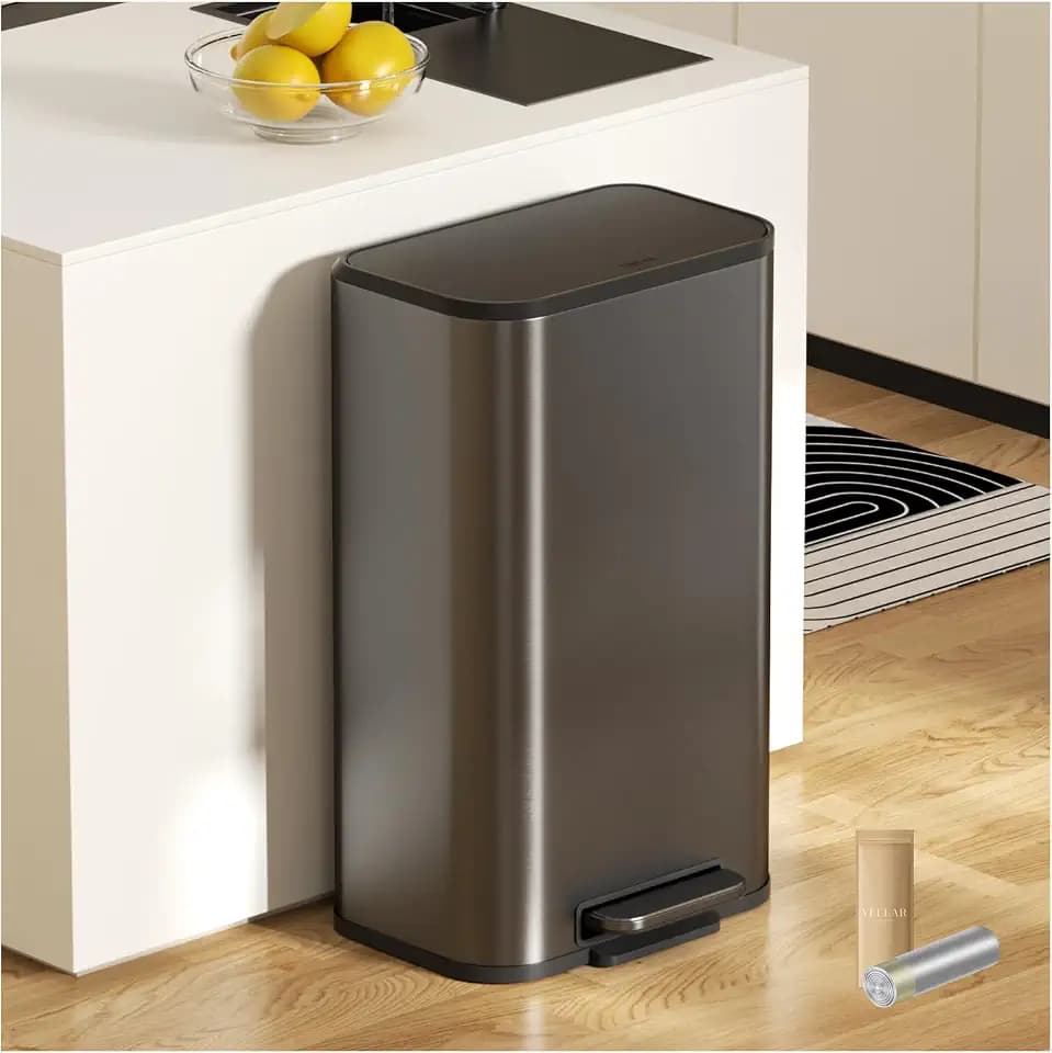 Kitchen Bathroom 8 Gallon (30 L) Trash Can - Stainless Steel Garbage Cans with Step-On Pedal, Removable Inner Bucket, Recycling Bin with Lid for Office Divingroom Decor (Grey)