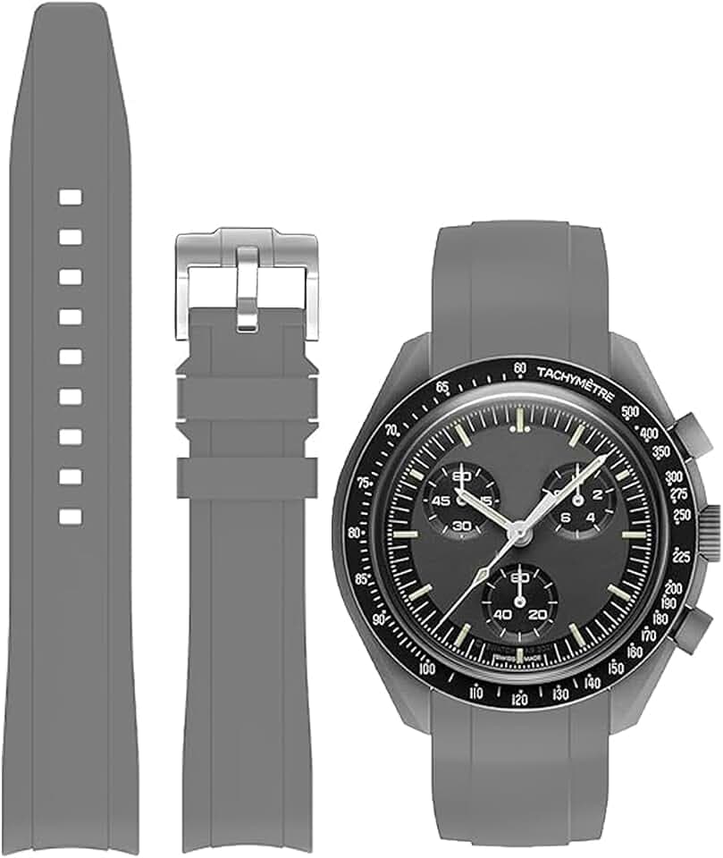 Bands for MoonSwatch Watch Curved end No Gap,Premium Silicone Rubber Watch Strap 20mm Compatible with Omega X Swatch Moonswatch,Universal Curved End 20mm 22mm Replacement Band for Men Women