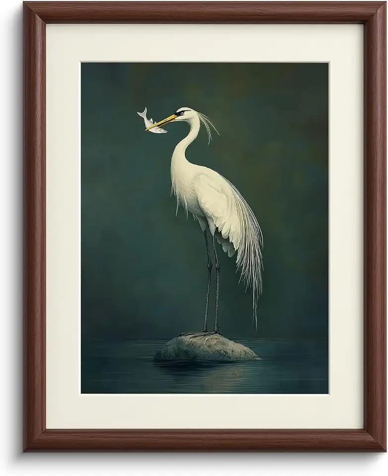 InSimSea Vintage Heron Wall Art, Brown Framed Canvas Print, 11x14 Inch