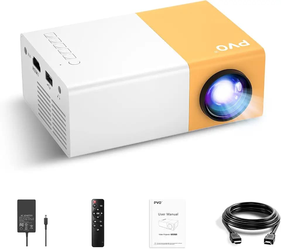 PVO Mini Beamer, Tragbarer Beamer für Cartoon, Kindergeschenk, Outdoor-Filmprojektor, LED Videoprojektor für Heimkino, Video kann über EIN Datenkabel direkt auf den Projektor gespiegelt Werden