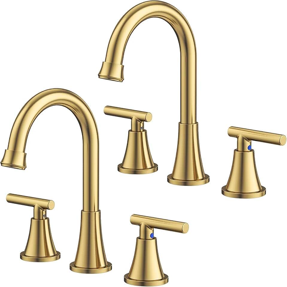 Bathroom Faucet 3 Hole, Brushed Gold Faucets with Drain and Supply Lines