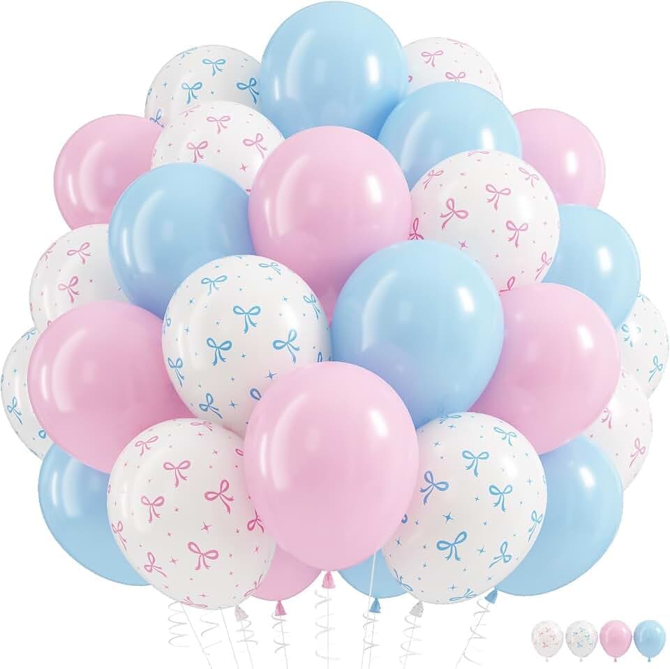 HILAVO Pink and Blue Balloons, 60PCS 12 Inch Pastel Gender Reveal Balloons