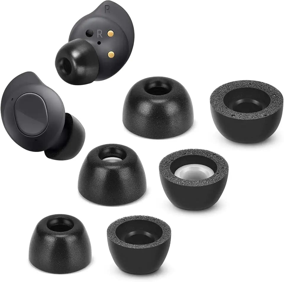 Memory-Schaumstoff-Spitzen für Samsung Galaxy Buds FE, Keine Silikon-Ohrstöpsel, rutschfeste Ersatz-Ohrstöpsel, passen in die Ladehülle, reduzieren Lärm, 3 Paar (Verschiedene Größen S/M/L, Schwarz)